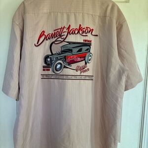 Barrett-Jackson Vtg Embroidered Shirt button up silk Tommy Bahama style hot rod